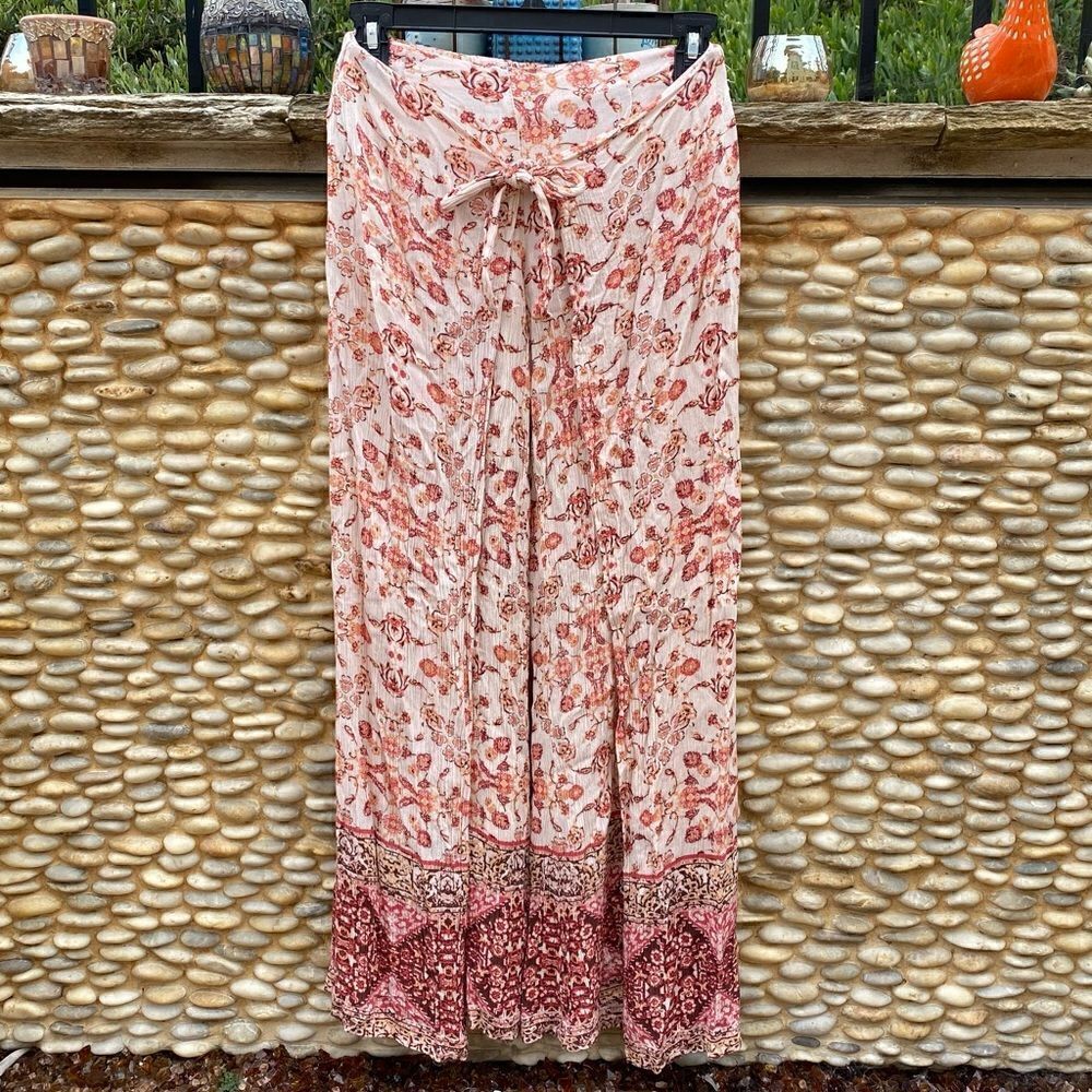 Sky and Sparrow Tie-Front Floral Print Boho Side Slit Pants. Size XS. VGUC